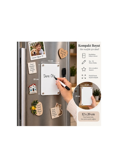 Akrilik Silinebilir Notluk Yazı Tahtası Mıknatıslı Not Panosu 12x20cm 2 Adet Kalemli Sürpriz Hediyeli 47461950