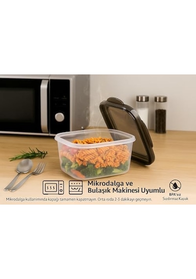 3 Lü Sızdırmaz Saklama Kabı Seti 1600ml + 2800ml + 4600ml Şeffaf Plastik Yemek Kabı Gıda Saklama & Mutfak Organizer Kutusu Mikrodalga Ve Buzdolabı Uyumlu