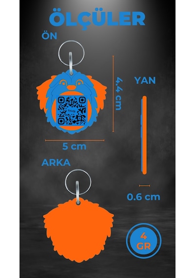 Petjoo 12.Malta Turuncu-Mavi Qr'lı Köpek Künyesi