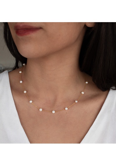 Doğan Diamond 925 Ayar Gümüş Altın Kaplama İnci Kolye Altın - Gümüş