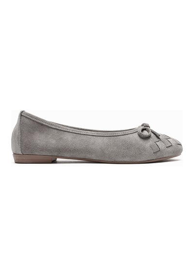 Luvishoes 03 Gri Süet Hakiki Deri Kadın Babet Ayakkabı