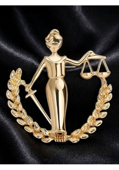 Adalet Figürlü Gold Broş Themis Terazili Yaka Broşu, Avukat Ve Hukuk Temalı Aksesuar Gold