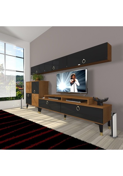 Decoraktiv Ekoflex 8 Mdf Gold Tv Ünitesi Tv Sehpası Ceviz - Siyah