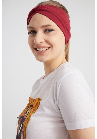 Kadın Çapraz Bağlamalı Pamuklu Penye, Kaymaz, Yumuşak, Esnek, Saç Bandı Bandana Bordo