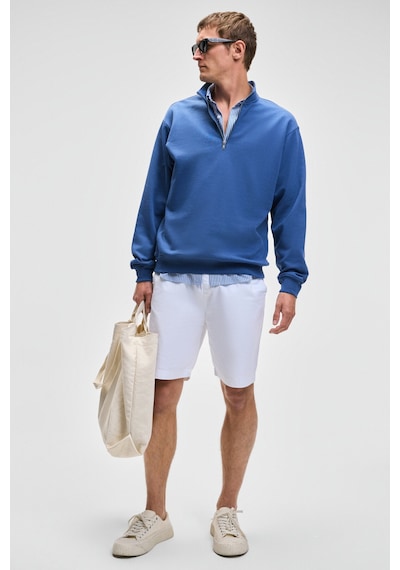 Grımelange NESTOR Erkek Relaxed Fit Dik Yakalı Yarım Fermuarlı Uzun Kollu Mavi Sweatshirt