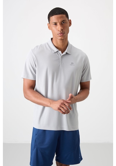 Tommy Life Gri Logo Baskılı Standart Kalıp Polo Yaka Aktif Spor Erkek T-shirt - 88252 Gri