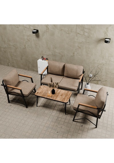 Mb Garden Furnıture Simetri Model, Balkon, Bahçe, Cafe, Metal Koltuk Takımı,bahçe Takımı,çay Seti,2+1+1+sehpalı Süngerli Cappuccino