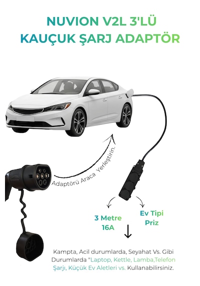 Elektrikli Araç Type 2 Ac Şarj Kablosu+ 3'lü Priz Uzatmalı V2l/byd-skywell Uyumlu