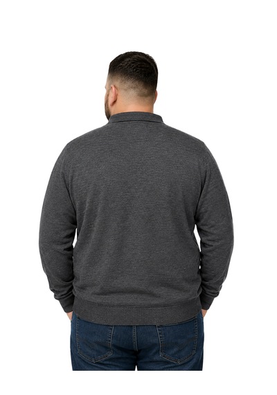 Battalmoda Erkek Büyük Beden Füme Düğmeli Polo Yaka Triko Kazak 3xl-4xl-5xl-6xl