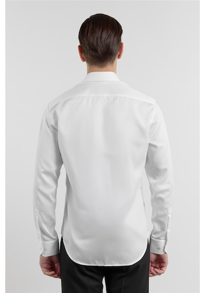 İmza Beyaz Saten İtalyan Yaka Uzun Kol Cepsiz Slim Fit Pamuk Gömlek 1004255231 S