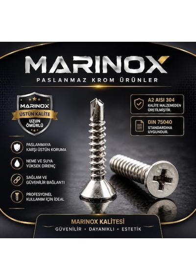 4.2 Mm Akıllı Vida Matkap Uçlu Yhb Saç Vidası Dın 7504o A2 Aısı 304 Kalite 50 Adet 4.2 x 16