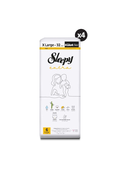 Sleepy Extra Günlük Aktivite Külot Bez 6 Numara XLarge Ultra Paket 128 Adet 4'lü