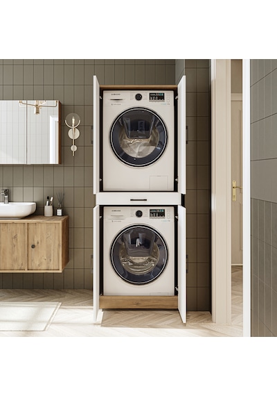 Banyo Dolabı Kapaklı Çamaşır Ve Kurutma Makinesi Dolabı 70x185 Cm Atlantik Çam - Beyaz Banyo Dolabı Kapaklı Çamaşır Ve Kurutma Makinesi Dolabı 70x185 Cm Atlantik Çam - Beyaz
