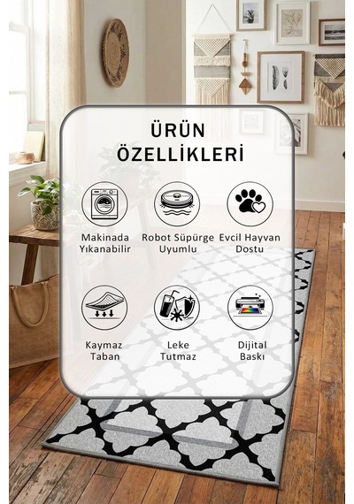 Mihrak Yıkanabilir Yolluk Açık Gri