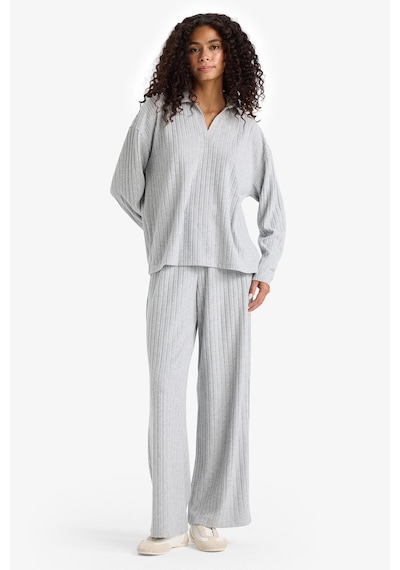 Defacto Wide Leg Fitilli Kaşkorse Beli Lastikli Pantolon F1012ax25augr210 Gri-gr210