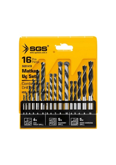 Sgs1418 Hss Metal, Ahşap, Beton Matkap Uç Seti Takımı 16 Parça