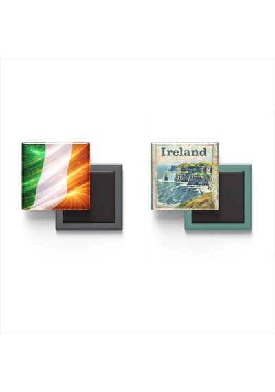 9x9 Cm Buzdolap Magnetleri - İrlanda - Ireland - 2'li Pul Ve Bayrak Seti