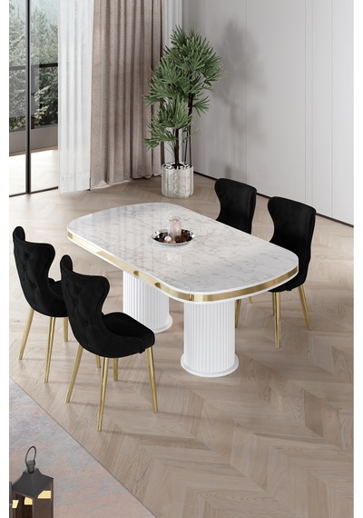 Canisa Galya Serisi Lak Panel 90x168 Sabit Beyaz Mermer Desen Mutfak Masa Takımı 4 Siyah Sandalye Beyaz Mermer Desen Masa Siyah Sandalye Canisa Galya Serisi Lak Panel 90x168 Sabit Beyaz Mermer Desen Mutfak Masa Takımı 4 Siyah Sandalye Beyaz Mermer Desen Masa Siyah Sandalye