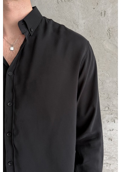 Erkek Oversize Modal Gömlek Black
