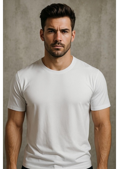 Rich Erkek %100 Pamuk Slim Fit Tişört Basic Bisiklet Yaka Kısa Kollu T-shirt Beyaz