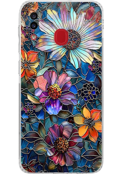 Printify Samsung Galaxy A20 İle Uyumlu Vitray Mücevher Flora Tasarımlı Şeffaf Silikon Kılıf Şeffaf
