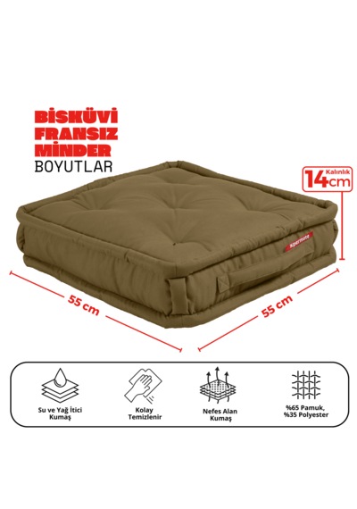 Xpermate Bisküvi Minder Petek Önü Fransız 55x55x14 Kahverengi