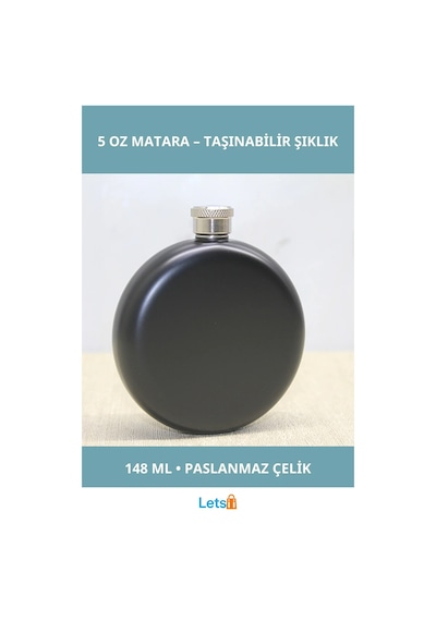 Hafif Kompakt Siyah Paslanmaz Çelik Yuvarlak Tekli Matara 5 Oz Çok Renkli