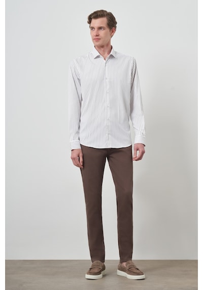 Morven Erkek Beyaz Trend Çizgili Slim Fit İtalyan Yaka Gömlek 25mc004050600 Beyaz Beyaz
