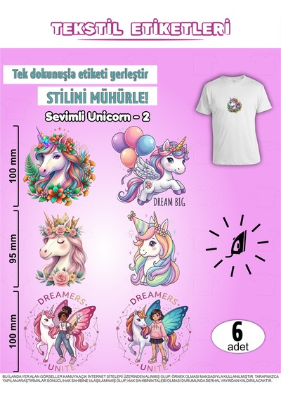 Ütü İle Yapışan Kıyafet Etiketi Unicorn Serisi -2 6lı Set Karışık