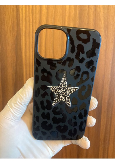 Apple iPhone Uyumlu 13/14 Leopar Baskılı İçi Kadife Silikon Telefon Kılıfı Siyah