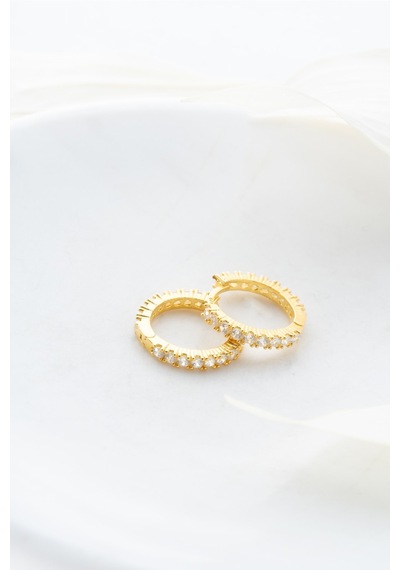 Nereze 925 Ayar Gümüş Gold Kaplama 15 Mm Zirkon Taşlı Tamtur Küpe