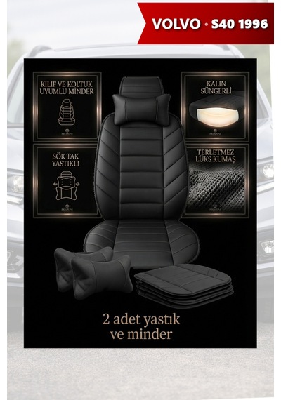 Volvo S40 1996 Uyumlu Siyah Renk Lüks Premium 2 Adet Minder Ve Yastık