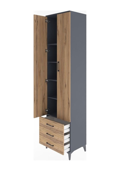 Hyperion Dolap 5 Raflı 3 Çekmeceli 2 Kapaklı 60x44x243 Antras... Antrasit