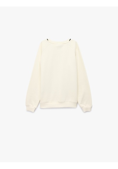 Koton Fiyonk Detaylı Uzun Kollu Bisiklet Yaka Şardonlu Sweatshirt Ekru 7wkg10055ak
