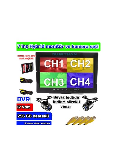 7'' Hybrid Dvr Monitör + 2 Adet Beyaz Ledli Kelebek Kamera 256 Gb