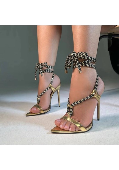 Moopi- Zarif İpli Gold 11cm Topuk