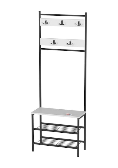 Bofigo 3 Raflı Metal Portmanto Elbise Askılığı Vestiyer Ayakkabılık Samanyolu Beyaz Beyaz