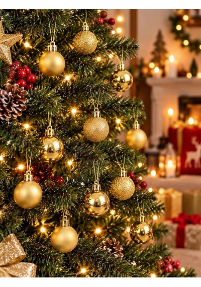 Ers 12'li Set 4 Cm Gold Yılbaşı Ağacı Süsü Mat, Simli Ve Parlak Karışık Çam Ağacı Topu Noel Süsü Diğer