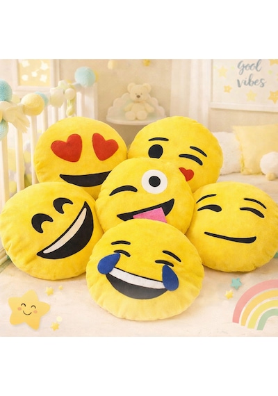 Emoji Yastık Dekoratif Peluş Gülen Yüz Kalpli Komik Hediye Yastığı 30 Cm 1 Adet Sarıı