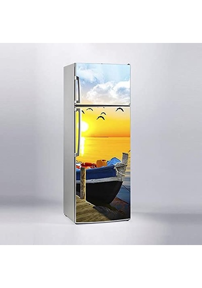 Buzdolabı Sticker Kaplama Dolap Kaplama Etiketi Tekne Gün Batımı Çok Renkli