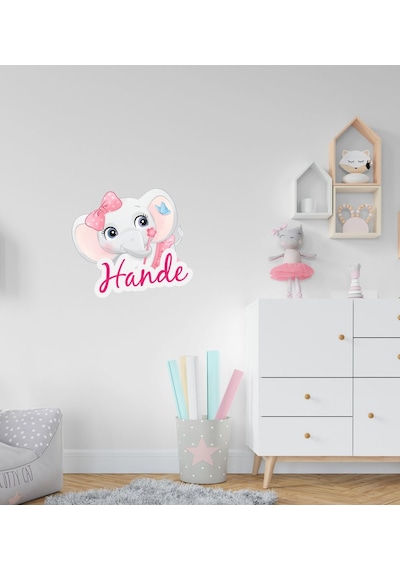 Kişiye Özel Sevimli Fil Tasarımlı Çocuk Odası Duvar Sticker-4