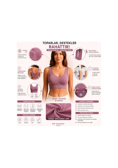 Fit Women Göğüs ı Dikişsiz Seamless Büstiyer Korse Kalın Askılı Pedsiz Balensiz ı Sütyen 5050 Gül Kurusu
