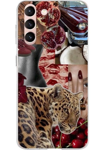 Samsung Galaxy S21 Uyumlu Leopar Kırmızı Vibes Baskılı Silikon Kılıf Renkli
