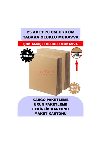 25 Adet 70cm X 70cm Baskısız Tabaka Oluklu Mukavva, Çocuk Etkinlik Kartonu, Maket Kartonu, Kargo Kartonu