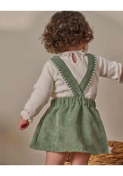 Noble Kids Yeşil Papatya Detaylı Kız Bebek Salopet İkili Takım - 9 Ay-3 Yaş Yeşil