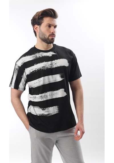 Madmext Siyah Baskılı Regular Fit Erkek T-shirt E7107 Siyah