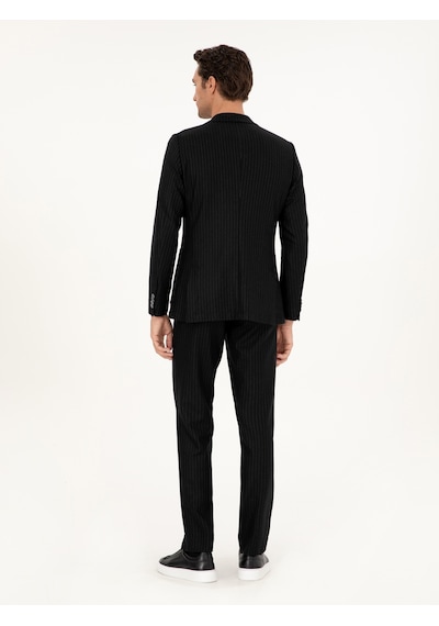Cacharel Siyah Slim Fit Kaşmir Karışımlı Takım Elbise
