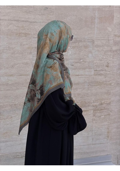 Qalortex Scarf Pamuklu Soft Âlâ Desen Eşarp-su Yeşili