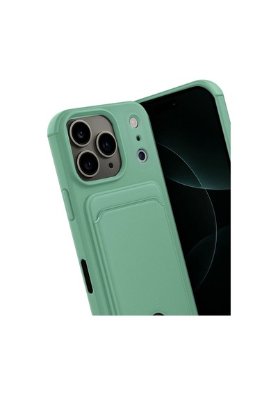 Apple İphone 17 Pro Kelvin Kartvizit Cepli Silikon Kılıf Kamera Korumalı Açık Yeşil