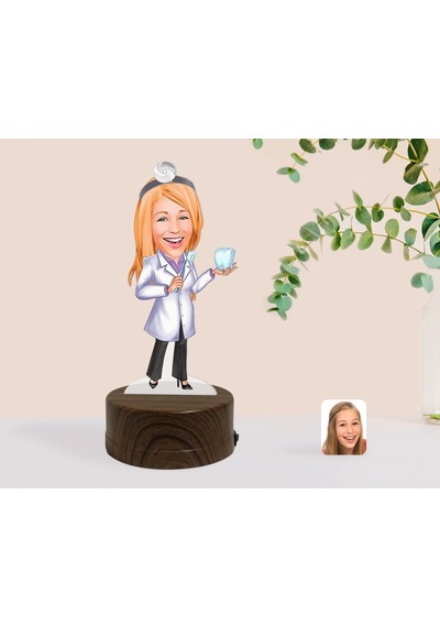 Kişiye Özel Kadın Diş Hekimi Karikatürlü Dekoratif 3D Biblo Led I(481494859) Çok Renkli